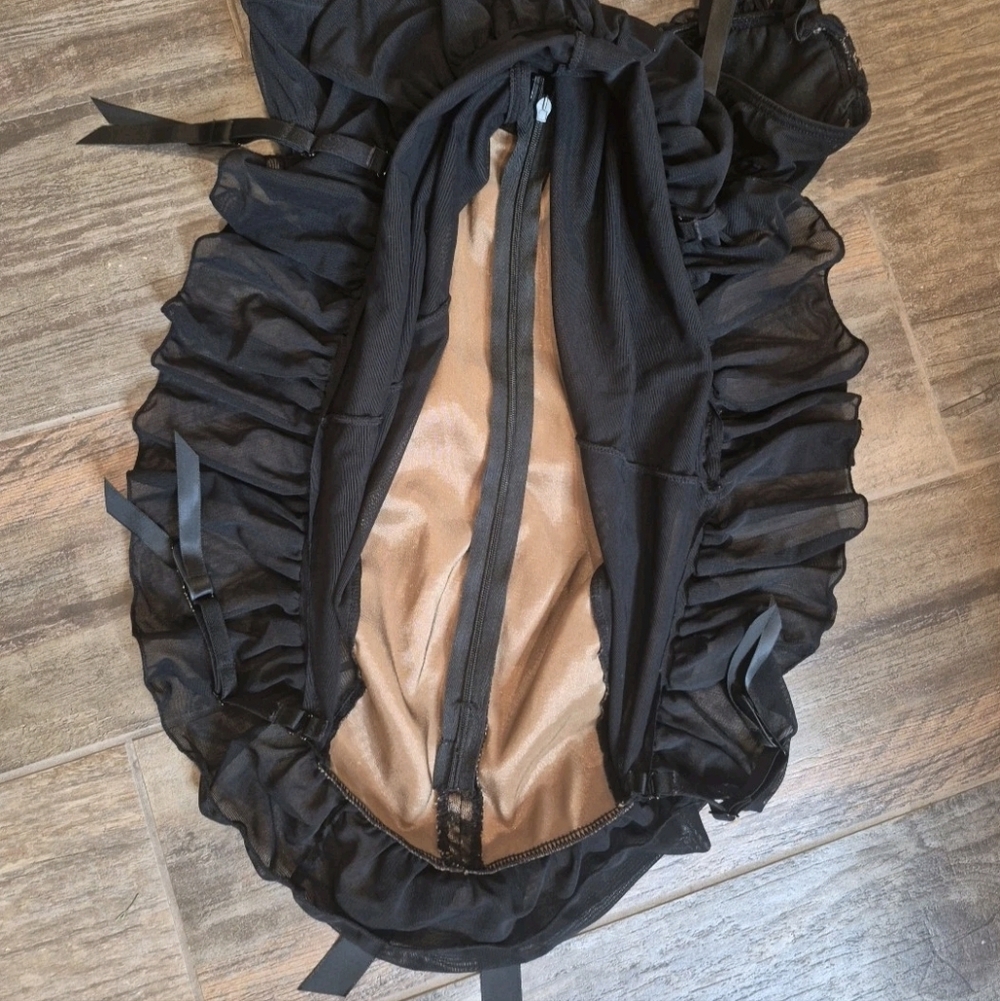 XS/S Vtg Frederick's of Hollywood Black & Gold Mesh Chemise Nightie Dress - Picture 12 of 12